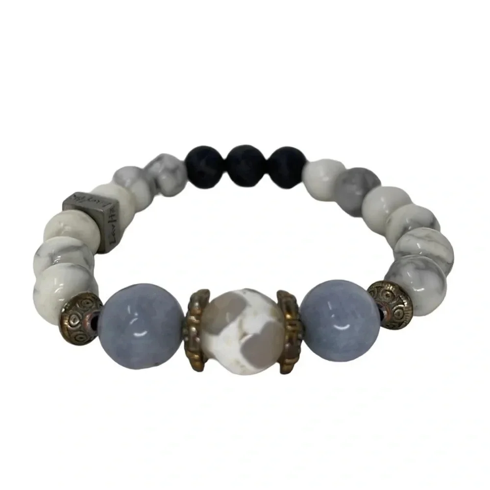 LavHa Bracelet Essential Oil Diffusing Lava Rock Beaded Blue White Marble